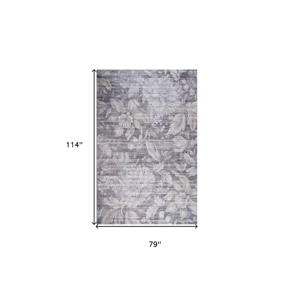 7 x 10 Gray and White Floral Area Rug Image 2