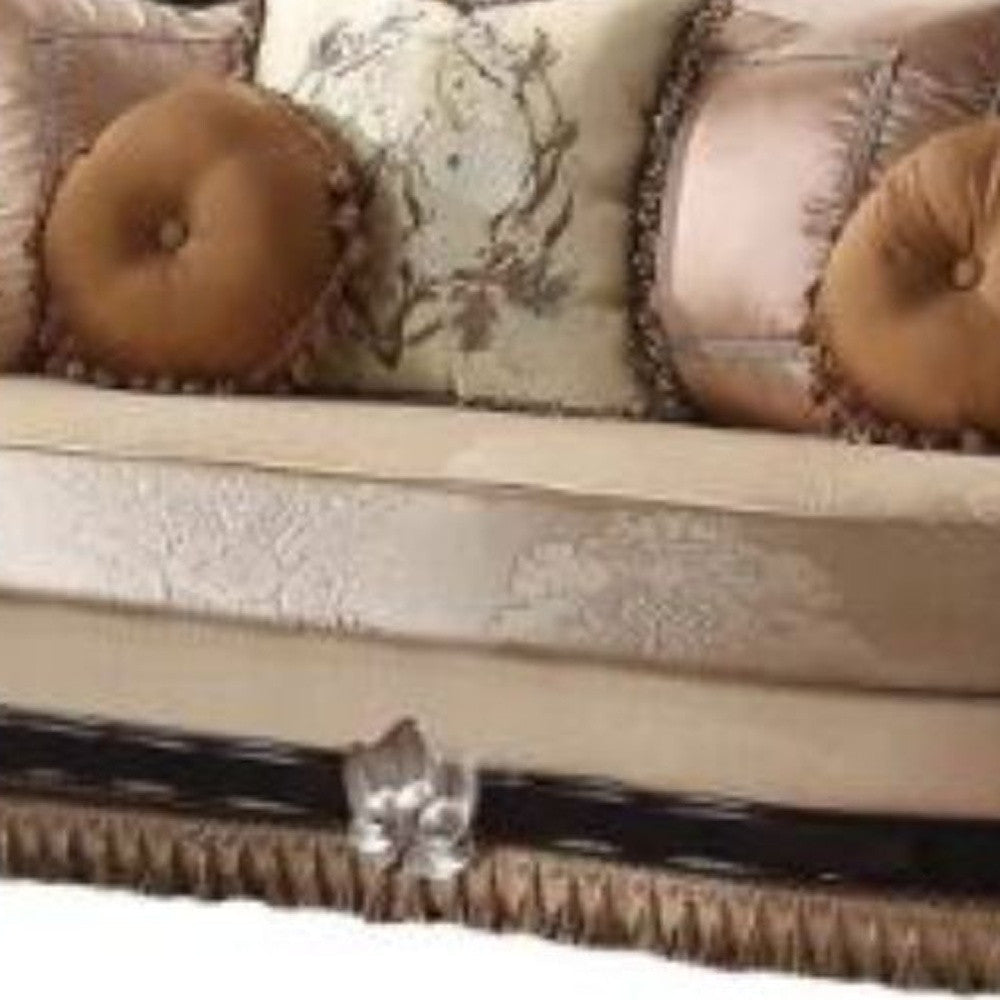 75" Tan Velvet Curved Loveseat and Toss Pillows Image 4