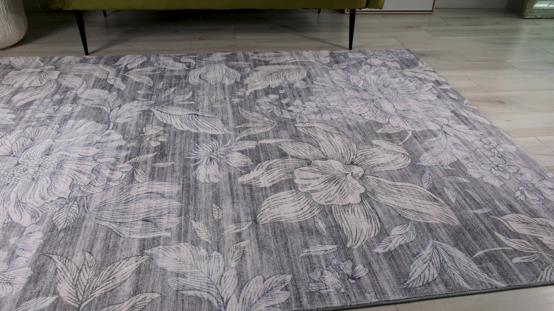 7 x 10 Gray and White Floral Area Rug Image 6