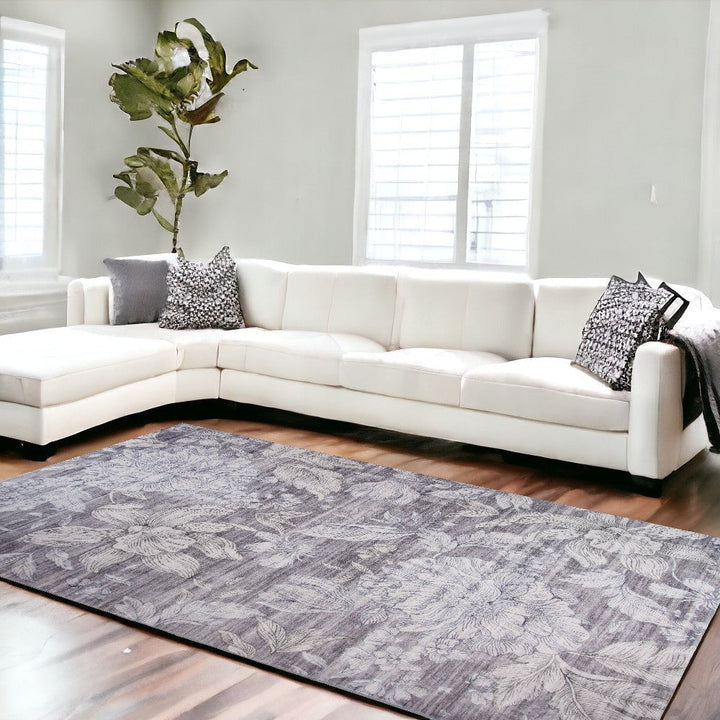 7 x 10 Gray and White Floral Area Rug Image 10