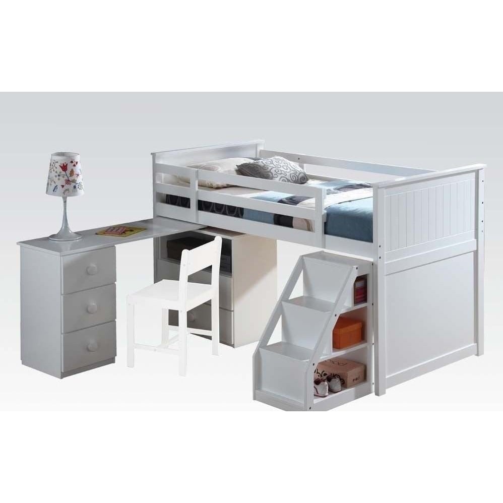 79" X 42" X 47" White Loft Bed With Chest And Swivel Deskladder Image 1