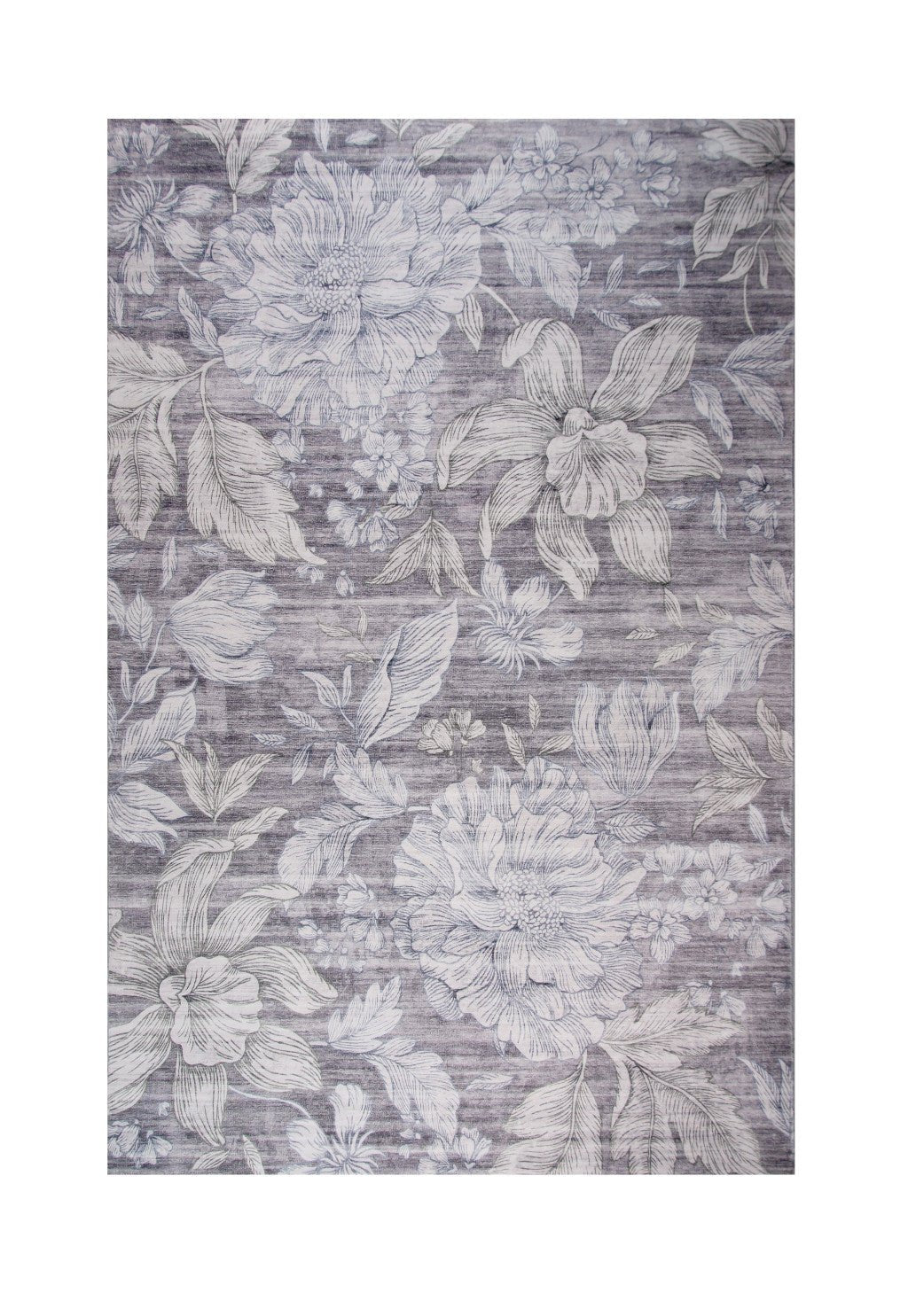 7 x 10 Gray and White Floral Area Rug Image 11