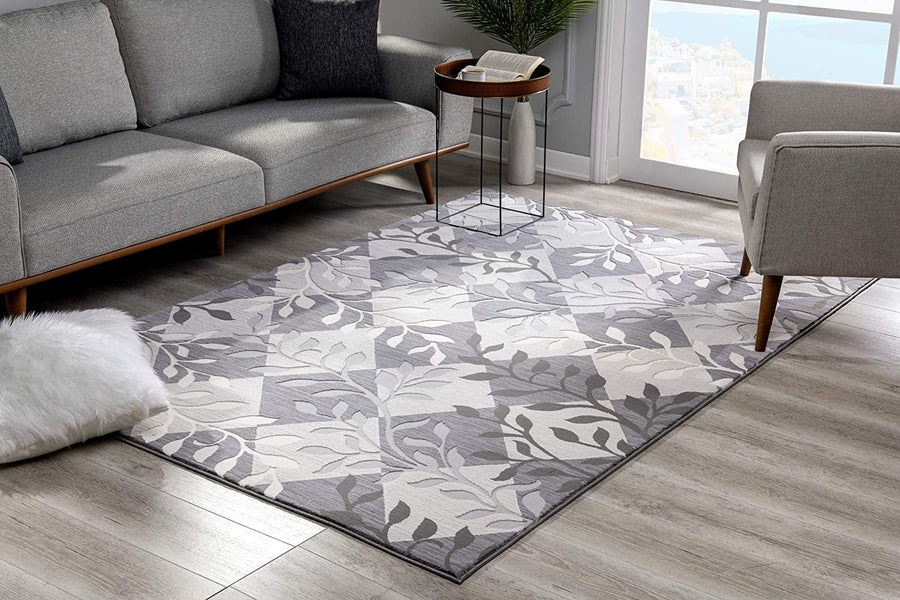 7 X 10 Gray Diamond And Vines Area Rug Image 1