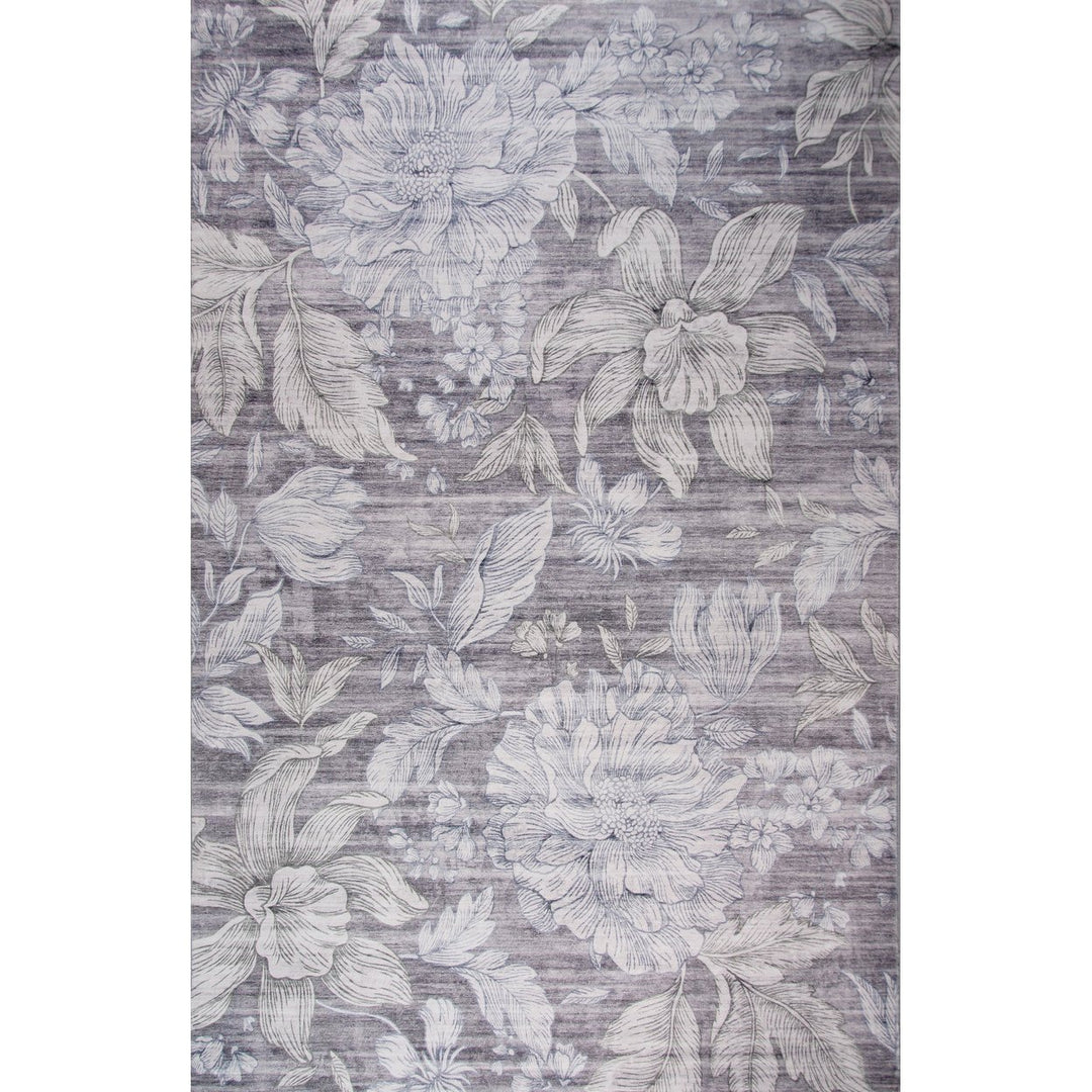 7 x 10 Gray and White Floral Area Rug Image 12