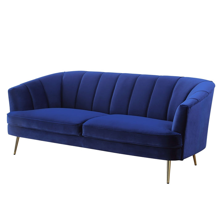 78" Blue Velvet Sofa With Gold Legs Image 11