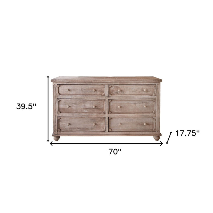 70" Natural Solid Wood Six Drawer Double Dresser Image 3