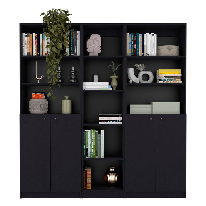 71" Black Five Tier Bookcase with Four Doors Image 1