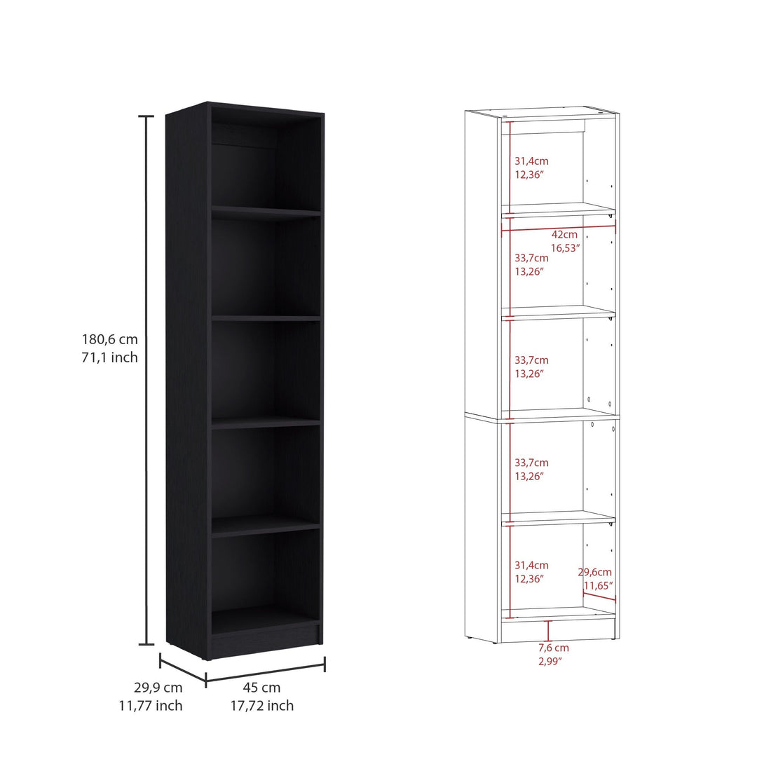 71" Black Five Tier Bookcase with Four Doors Image 3