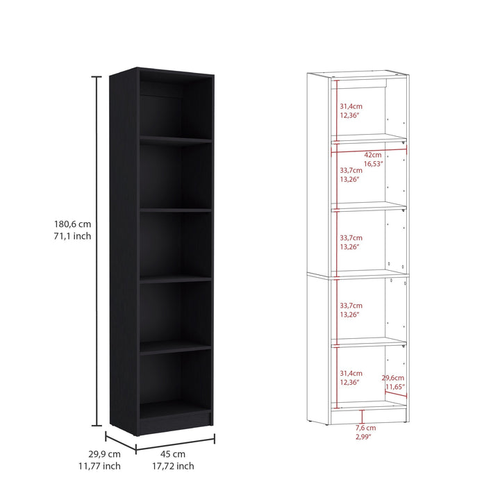 71" Black Five Tier Bookcase with Four Doors Image 3