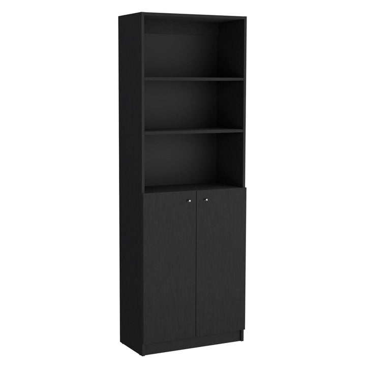 71" Black Five Tier Bookcase with Four Doors Image 4