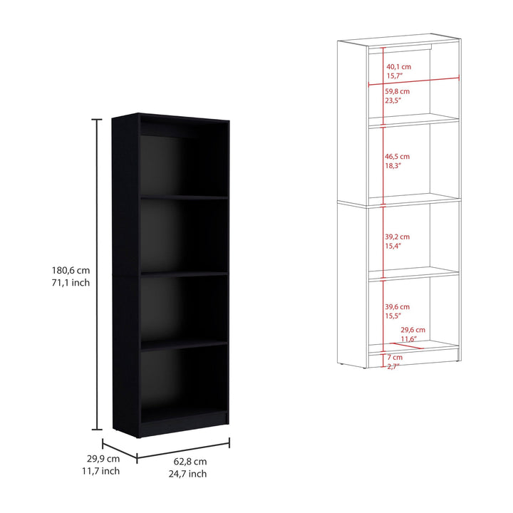 71" Black Five Tier Bookcase with Two doors Image 4