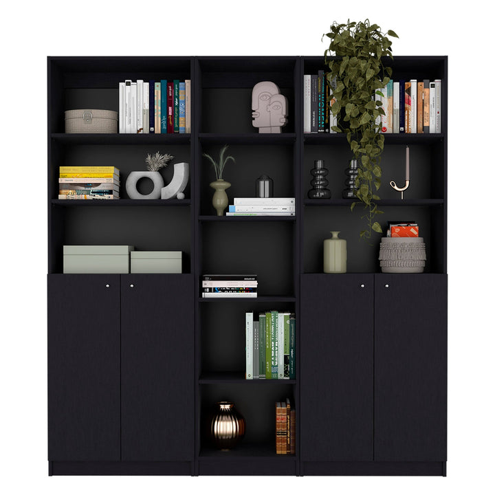 71" Black Five Tier Bookcase with Four Doors Image 6