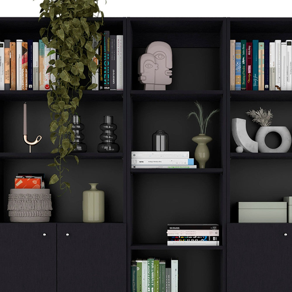 71" Black Five Tier Bookcase with Four Doors Image 9