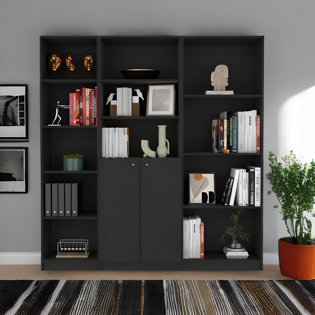 71" Black Five Tier Bookcase with Two doors Image 9