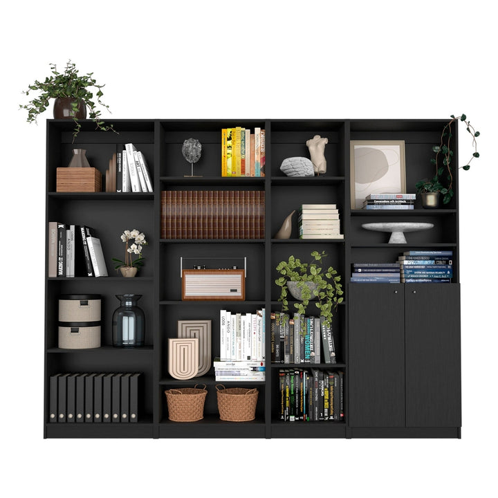 71" Black Four Tier Bookcase with Two Doors Image 1