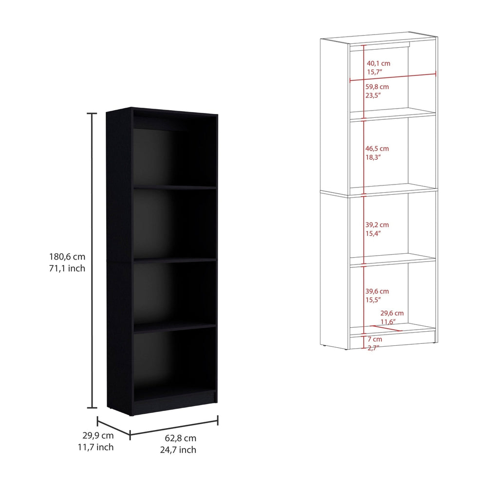 71" Black Four Tier Bookcase with Two Doors Image 2