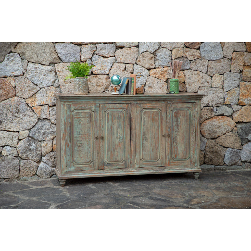 71" Green Solid and Manufactured Wood Distressed Credenza Image 3