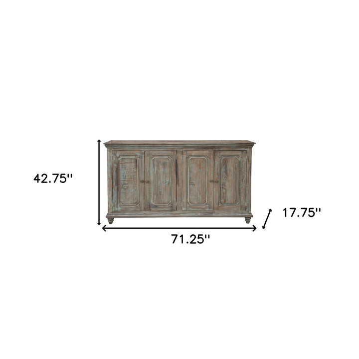 71" Green Solid and Manufactured Wood Distressed Credenza Image 4