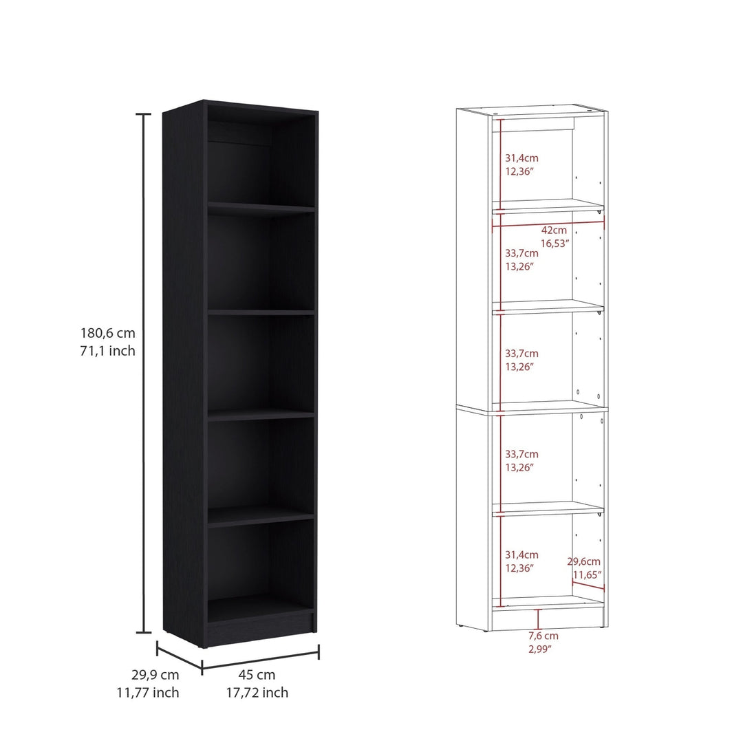 71" Black Four Tier Bookcase with Two Doors Image 3