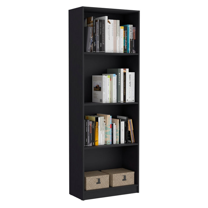 71" Black Four Tier Bookcase with Two Doors Image 4