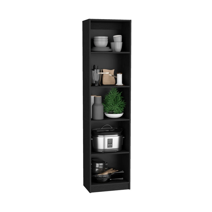 71" Black Four Tier Bookcase with Two Doors Image 5