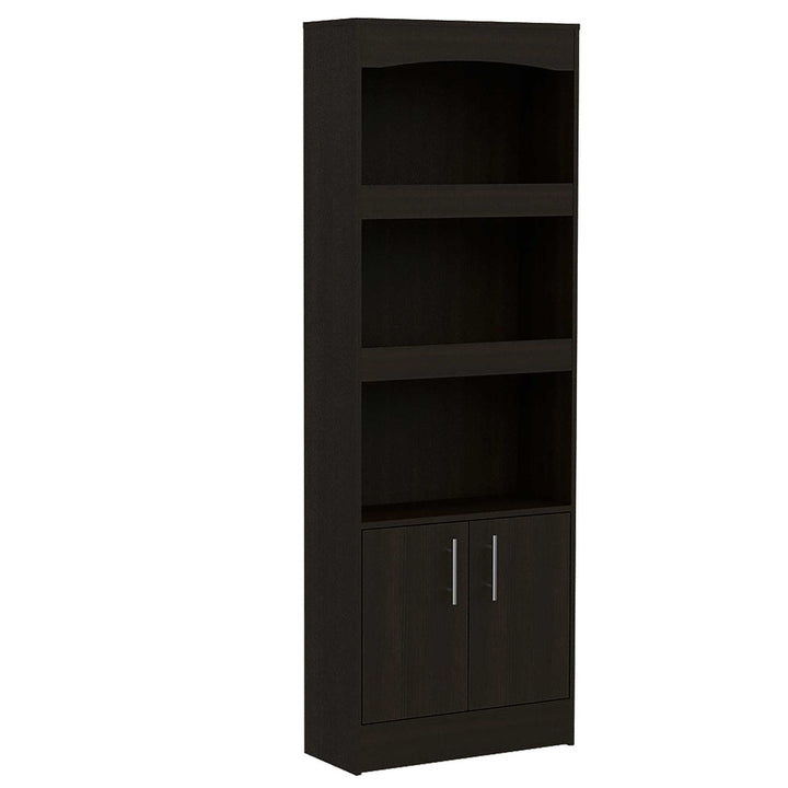 71" Light Gray Three Tier Bookcase with Two doors Image 2