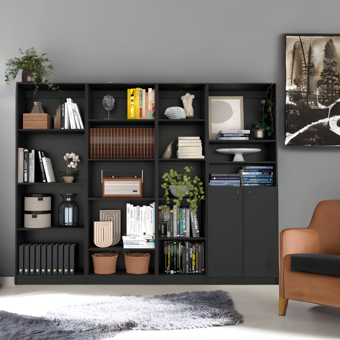 71" Black Four Tier Bookcase with Two Doors Image 8