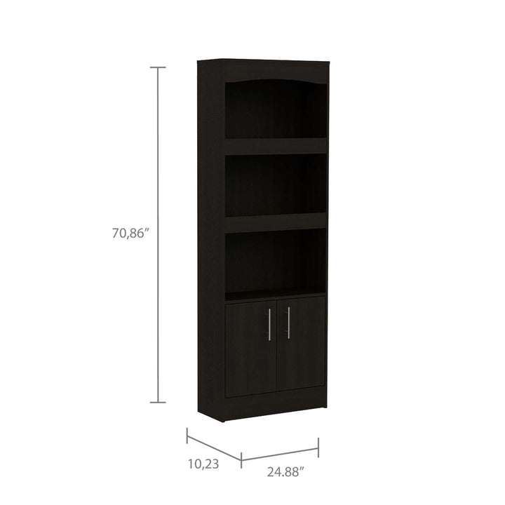 71" Light Gray Three Tier Bookcase with Two doors Image 3