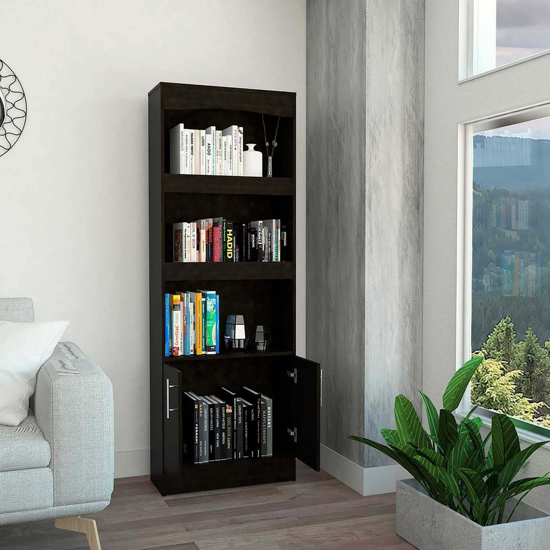 71" Light Gray Three Tier Bookcase with Two doors Image 4