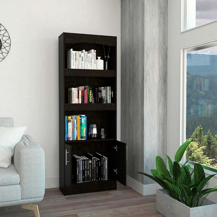 71" Light Gray Three Tier Bookcase with Two doors Image 4