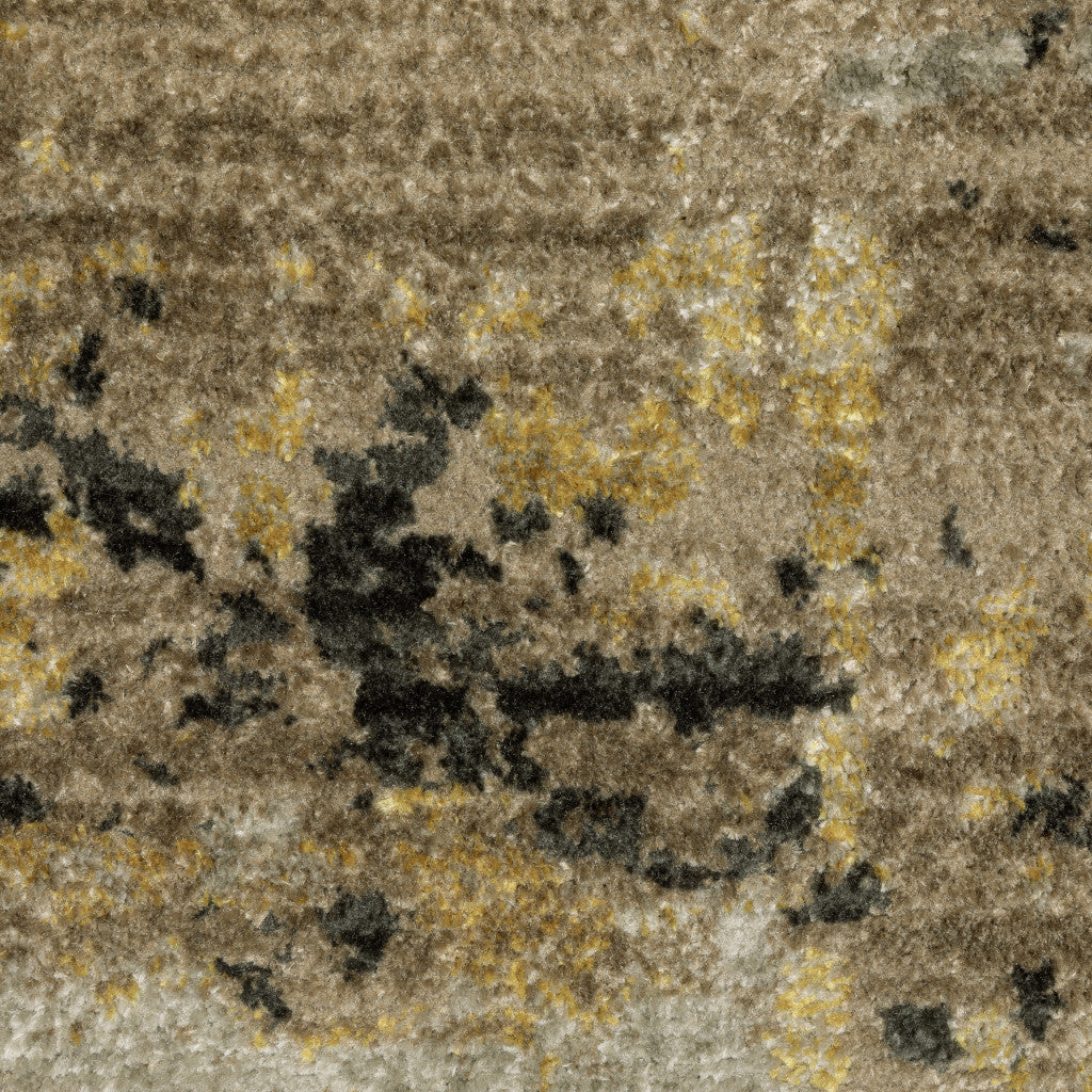 8 Grey Gold Black Charcoal And Beige Abstract Power Loom Runner Rug With Fringe Image 3