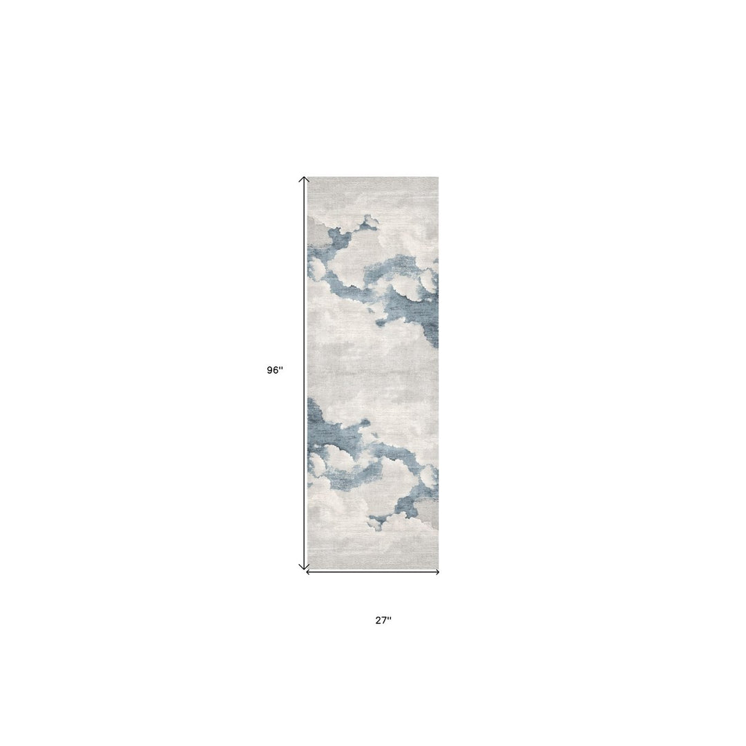 8 Runner Blue and Gray Abstract Washable Non Skid Area Rug Image 1