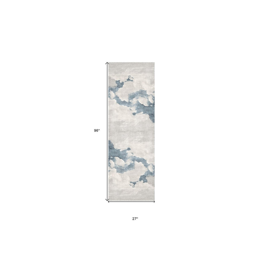 8 Runner Blue and Gray Abstract Washable Non Skid Area Rug Image 1