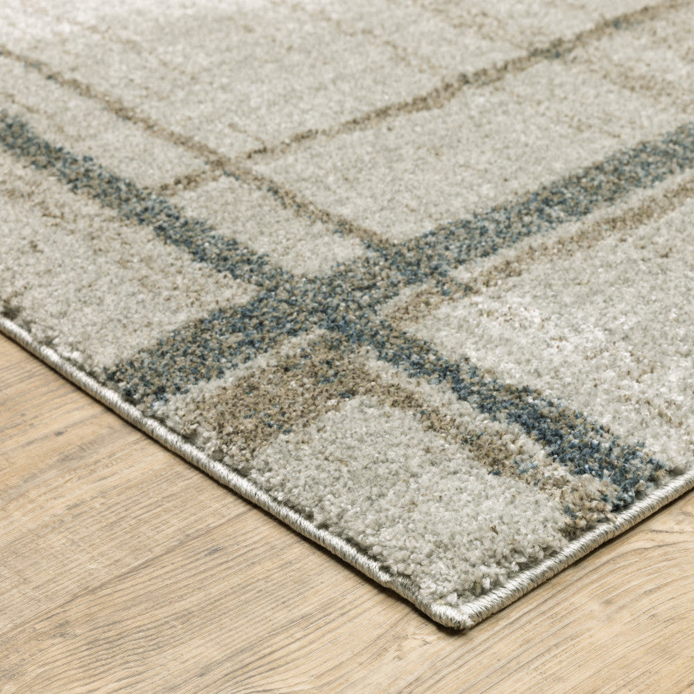 8 Runner Grey Teal Beige and Tan Geometric Power Loom Runner Rug Image 2