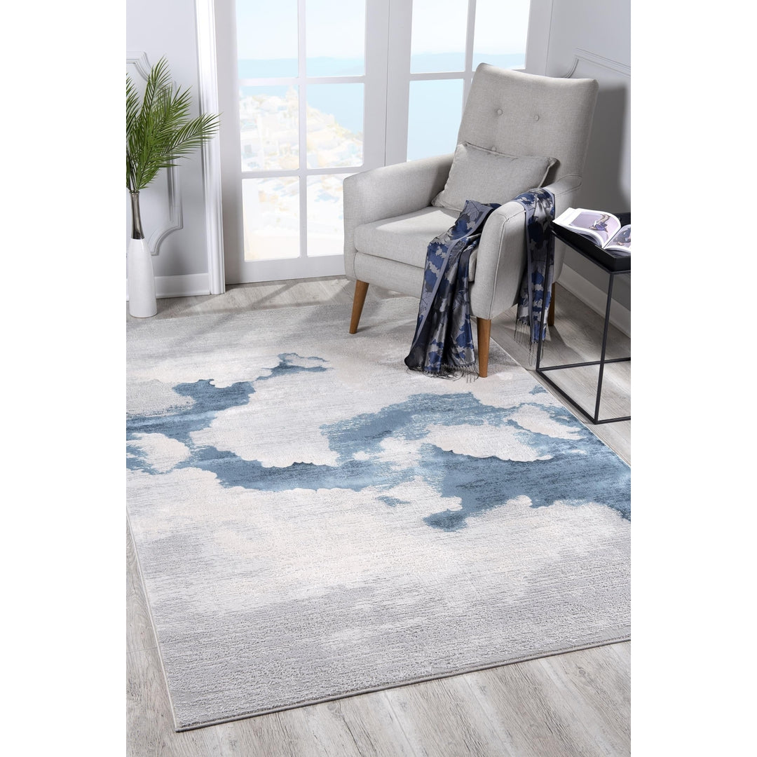 8 Runner Blue and Gray Abstract Washable Non Skid Area Rug Image 7