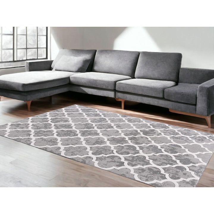 7 X 9 Grey Geometric Power Loom Stain Resistant Area Rug Image 10