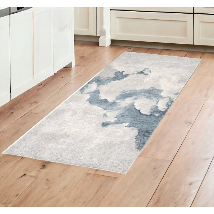 8 Runner Blue and Gray Abstract Washable Non Skid Area Rug Image 9