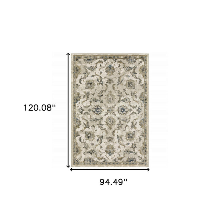 8 X 10 Beige Gold Blue And Grey Oriental Power Loom Stain Resistant Area Rug Image 10