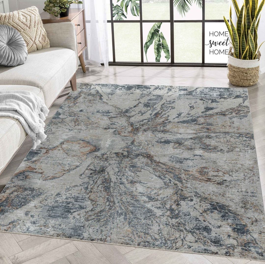 8 X 10 Beige Blue Abstract Power Loom Area Rug Image 4