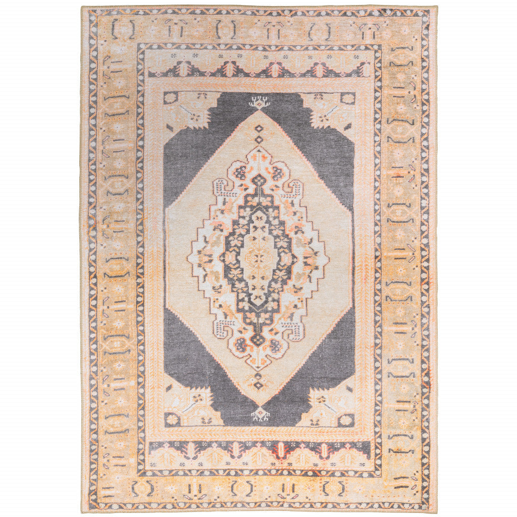 8 X 10 Grey And Gold Oriental Power Loom Stain Resistant Area Rug Image 1