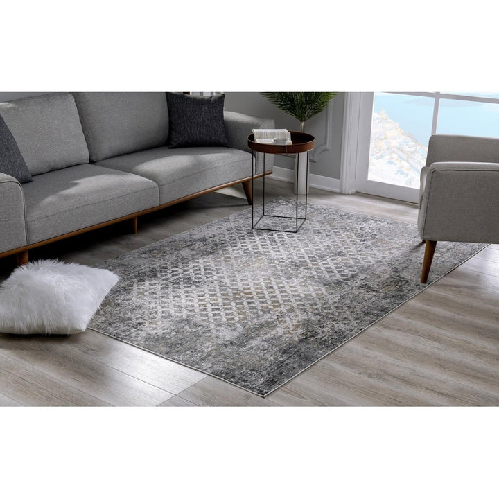 8 x 10 Gray and Ivory Abstract Area Rug Image 7