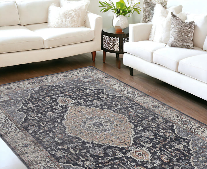 8 X 10 Black Oriental Stain Resistant Area Rug Image 10