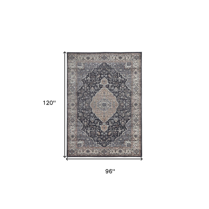 8 X 10 Black Oriental Stain Resistant Area Rug Image 11