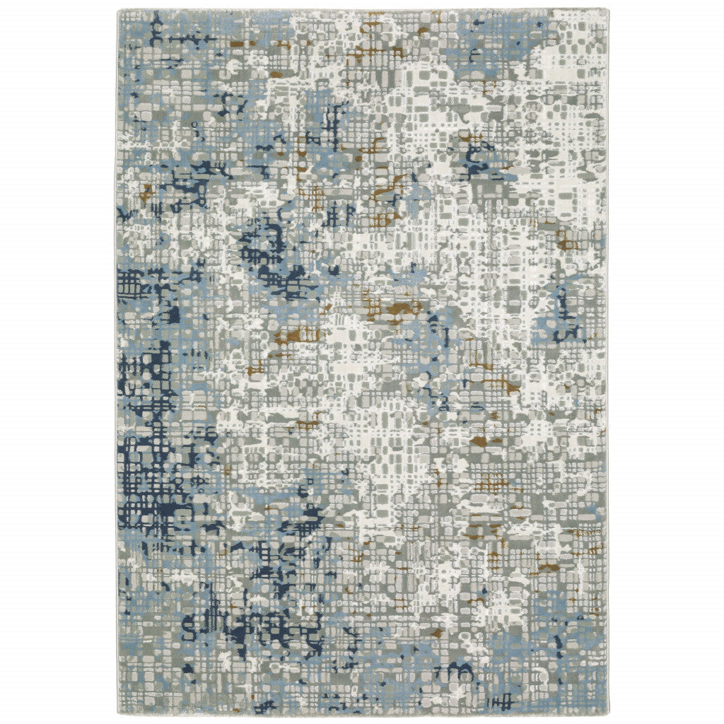 8 X 11 Blue Ivory Grey Brown Beige And Light Blue Abstract Power Loom Stain Resistant Area Rug Image 1