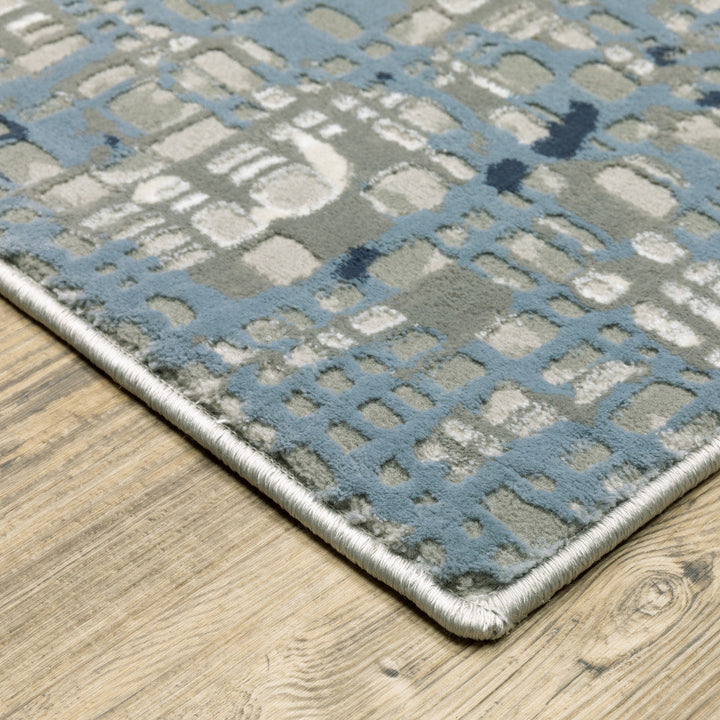 8 X 11 Blue Ivory Grey Brown Beige And Light Blue Abstract Power Loom Stain Resistant Area Rug Image 2