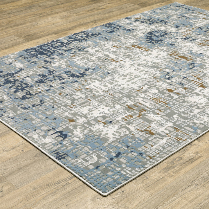 8 X 11 Blue Ivory Grey Brown Beige And Light Blue Abstract Power Loom Stain Resistant Area Rug Image 3