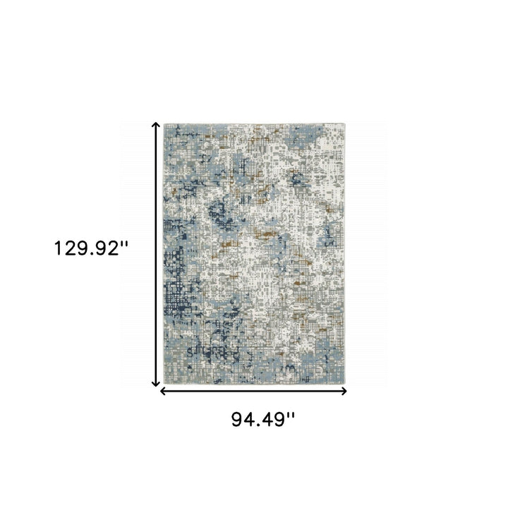 8 X 11 Blue Ivory Grey Brown Beige And Light Blue Abstract Power Loom Stain Resistant Area Rug Image 8