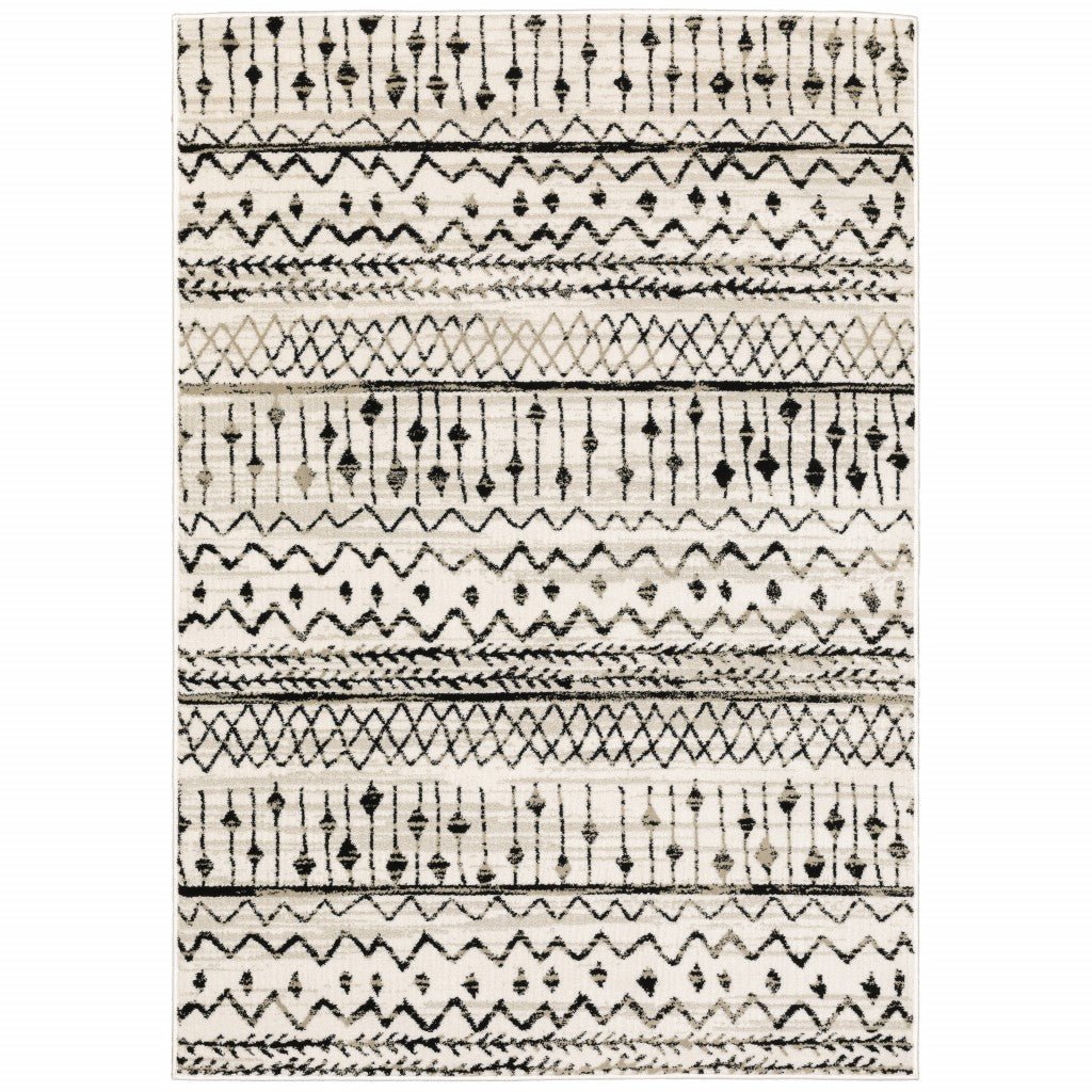 8 X 10 Ivory And Black Eclectic Patterns Indoor Area Rug Image 6