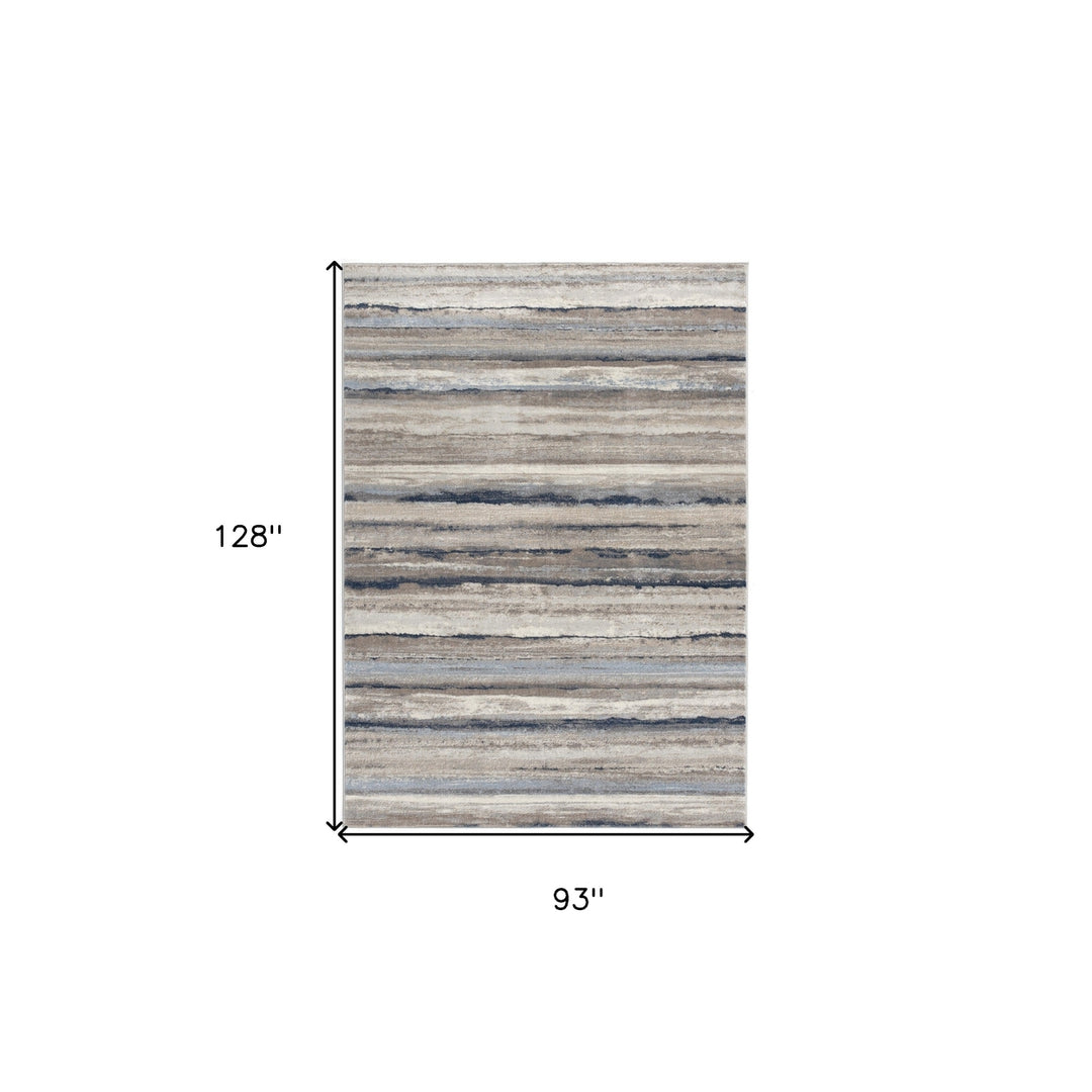 8 X 11 Blue And Beige Distressed Stripes Area Rug Image 11