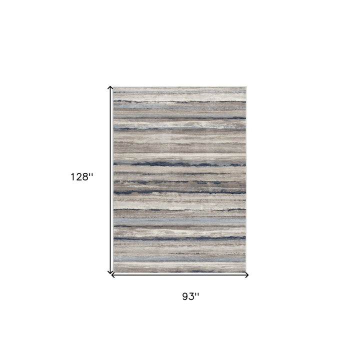 8 X 11 Blue And Beige Distressed Stripes Area Rug Image 11